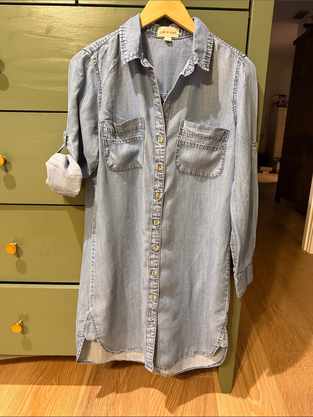 cloth & stone Light Wash Denim Shirt Dress
